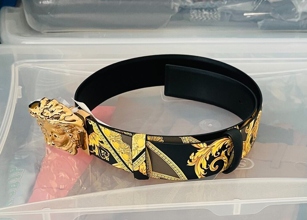 $895 NWT Versace Men's Black Baracco Medusa Reversible Leather Belt Size 36/90